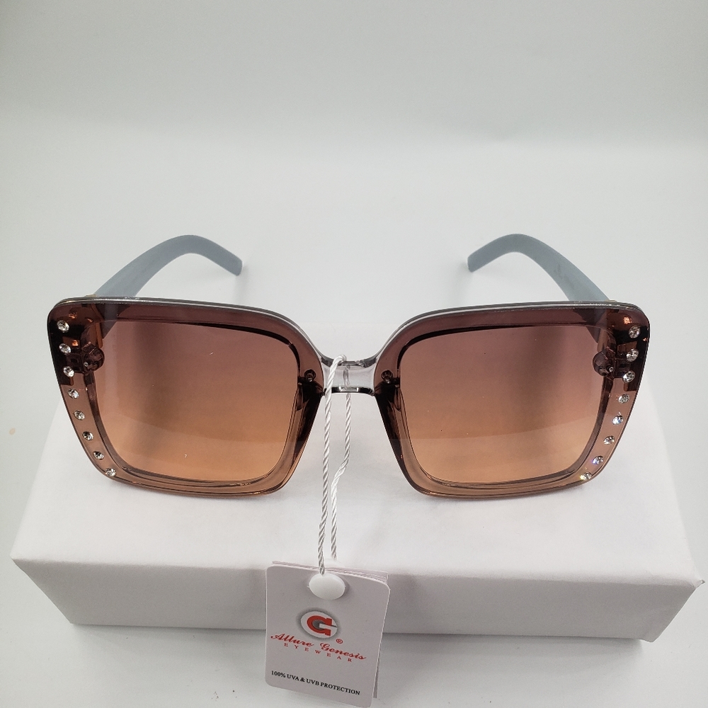 Women's Gray and brown rhinestone embellished sunglasses.